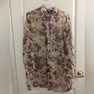 Vintage floral sheer button down M/L